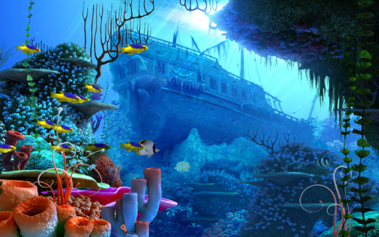 pirates, Pirate, Fantasy, Ship, Fish, Ocean, Underwater HD Wallpaper Desktop Background