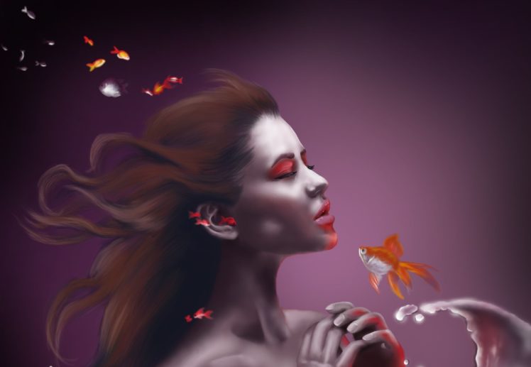 girl, Art, Background, Water, Fish, Mermaid, Underwater HD Wallpaper Desktop Background