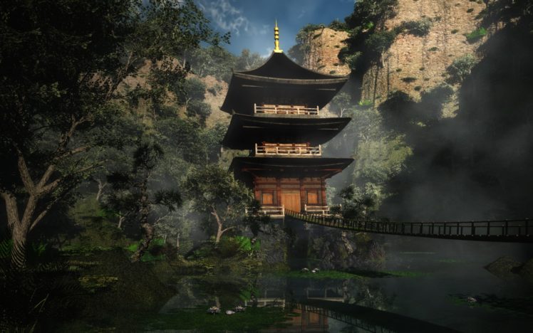 illustrations, Temples, Artwork, Asian, Architecture HD Wallpaper Desktop Background