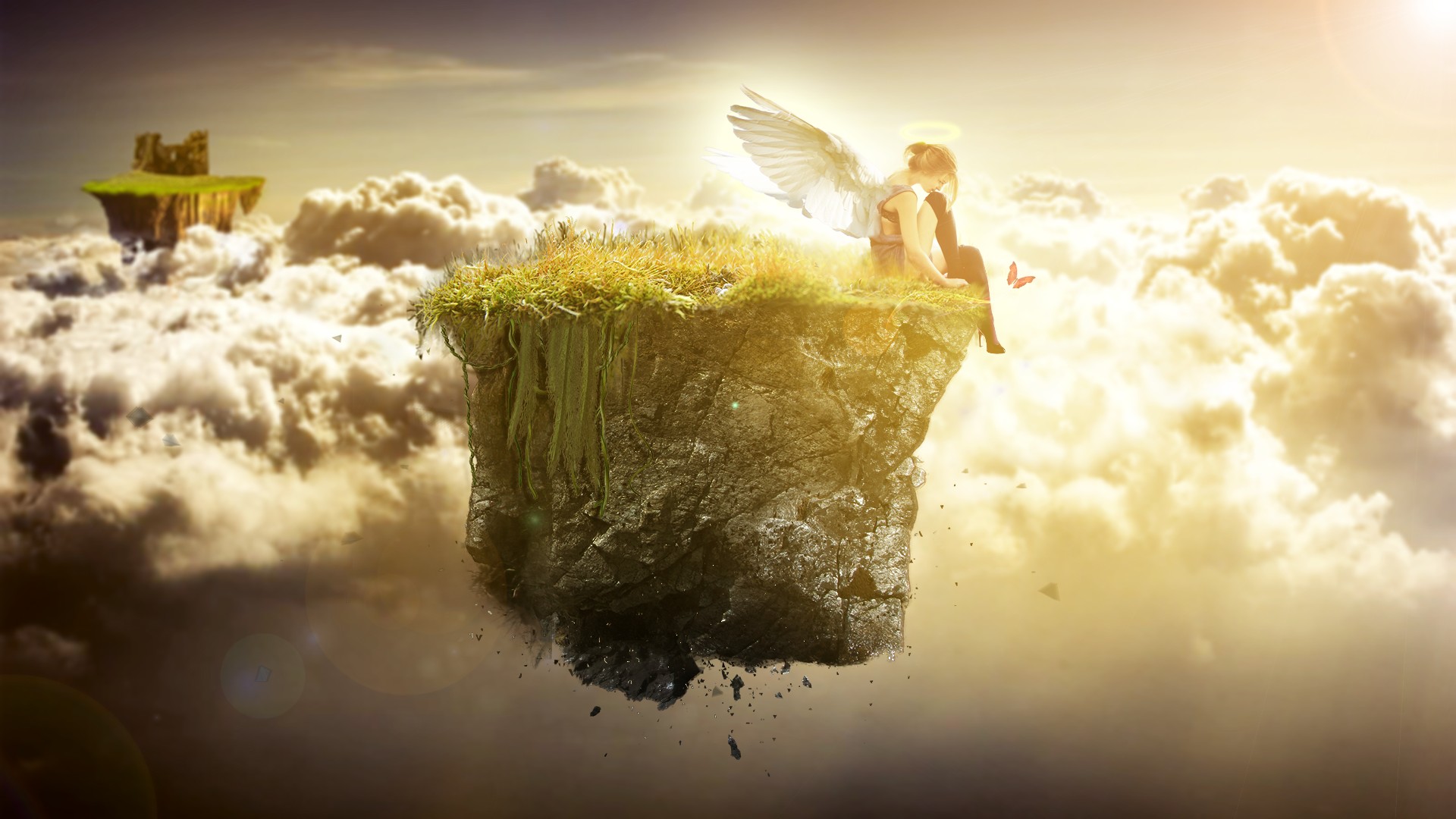 angel, Floating, Drean, Angels, Fantasy, Butterfly, Mood, Sky, Clouds Wallpaper