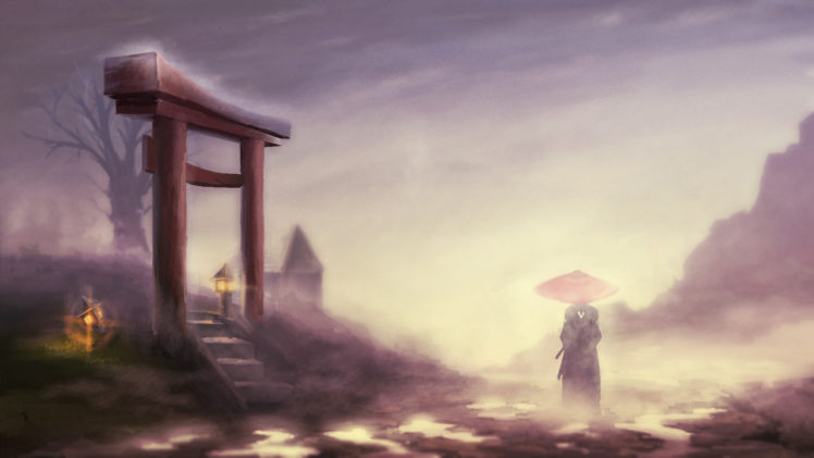 samurai, Champloo, Landscape, Gates, Jin, Fog HD Wallpaper Desktop Background