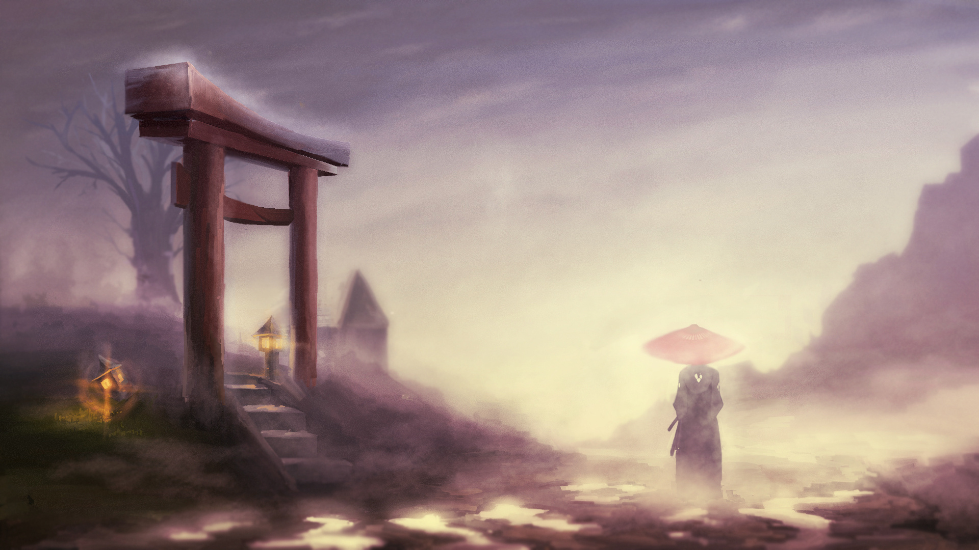 samurai, Champloo, Landscape, Gates, Jin, Fog Wallpaper