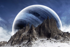 blue, Mountains, Clouds, Snow, Planets, Science, Fiction