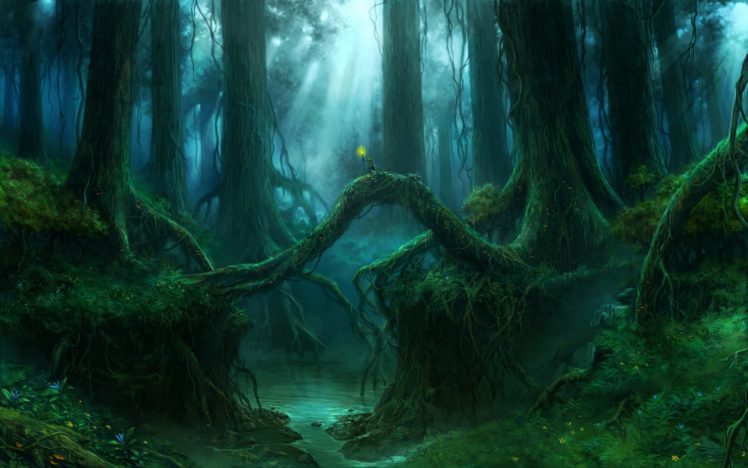 gothic, Forest, Trees, Fantasy, River, Mood HD Wallpaper Desktop Background