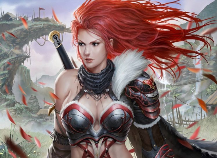 warrior, Redhead, Girl, Armor, Fantasy, Girls HD Wallpaper Desktop Background