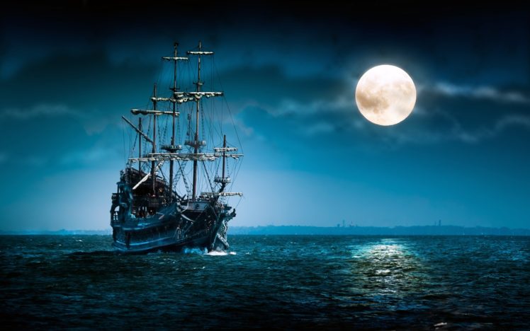 sailboat, Sea, Moon, Ship, Boat, Ocean, Night, Mood, Moon HD Wallpaper Desktop Background