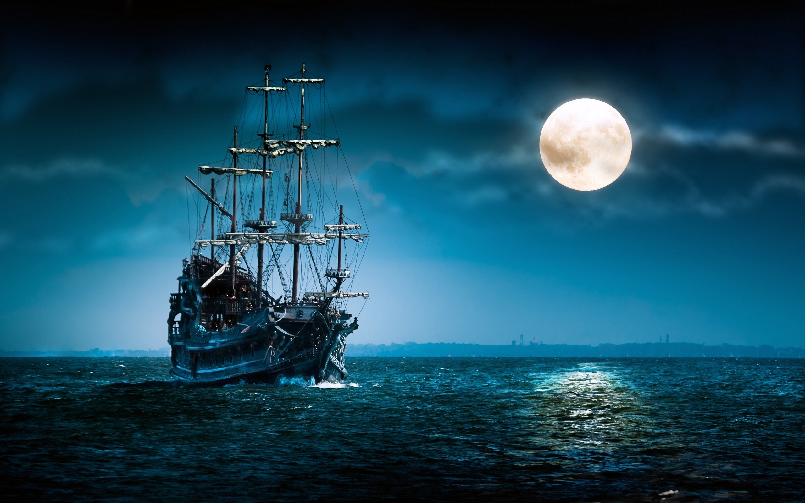 sailboat, Sea, Moon, Ship, Boat, Ocean, Night, Mood, Moon Wallpaper