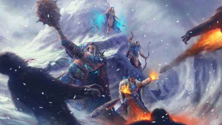 battle, Magic, Warrior, Men, Snowflake, Snow, Winter HD Wallpaper Desktop Background
