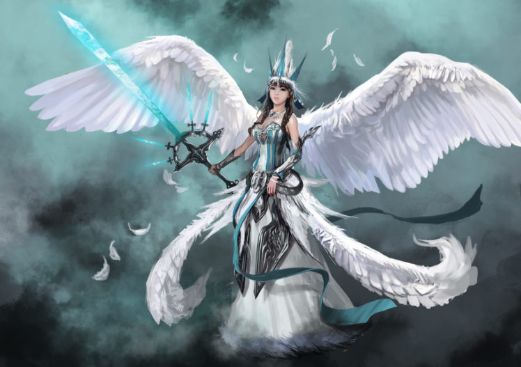 angel, Warrior, Wings, Sword, Armor, Fantasy, Girls HD Wallpaper Desktop Background