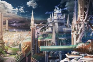 clouds, Castles, Cityscapes, Fantasy, Art, Anime, Cities