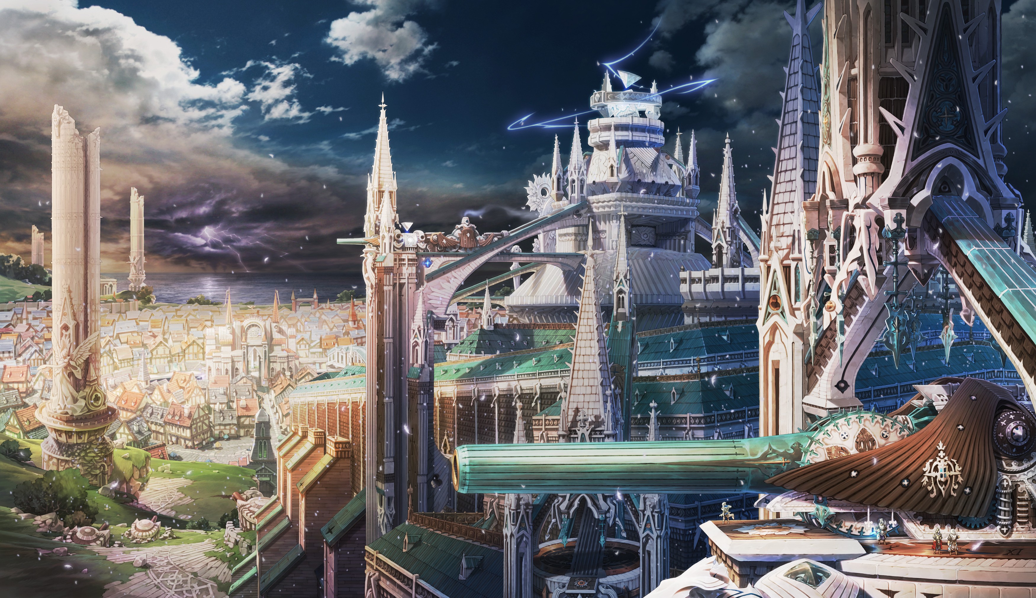 clouds, Castles, Cityscapes, Fantasy, Art, Anime, Cities Wallpaper