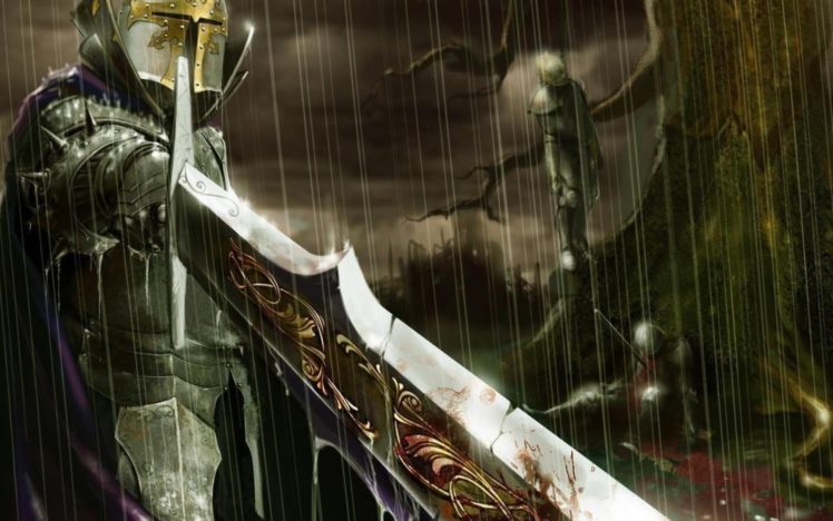 rain, Knights, Swords HD Wallpaper Desktop Background