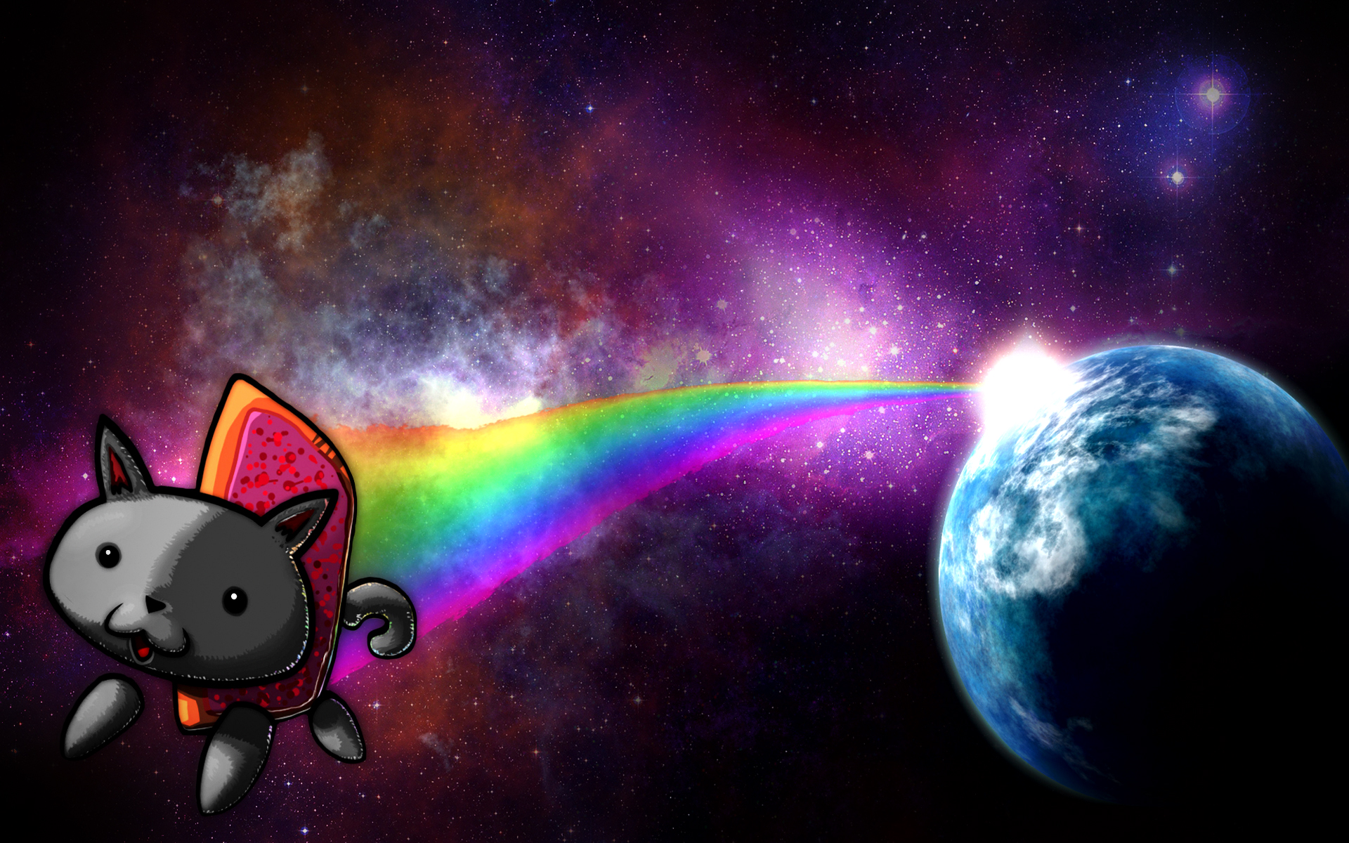 outer, Space, Earth, Rainbows, Nyan, Cat Wallpaper