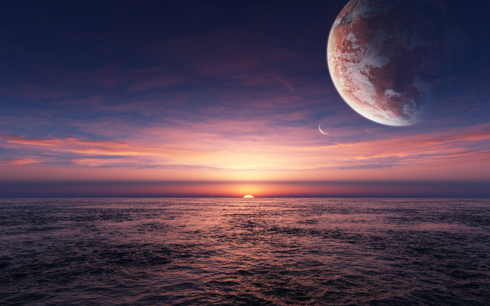 water, Ocean, Sun, Sea, Planets, Alien, Landscapes Wallpaper