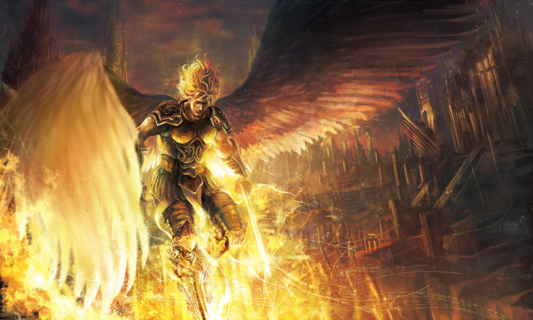 angel, Warrior, Men, Fantastic, World, Wings, Armor, Sword HD Wallpaper Desktop Background