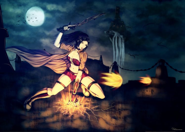 magic, Warrior, Moon, Night, Fantasy, Girls HD Wallpaper Desktop Background