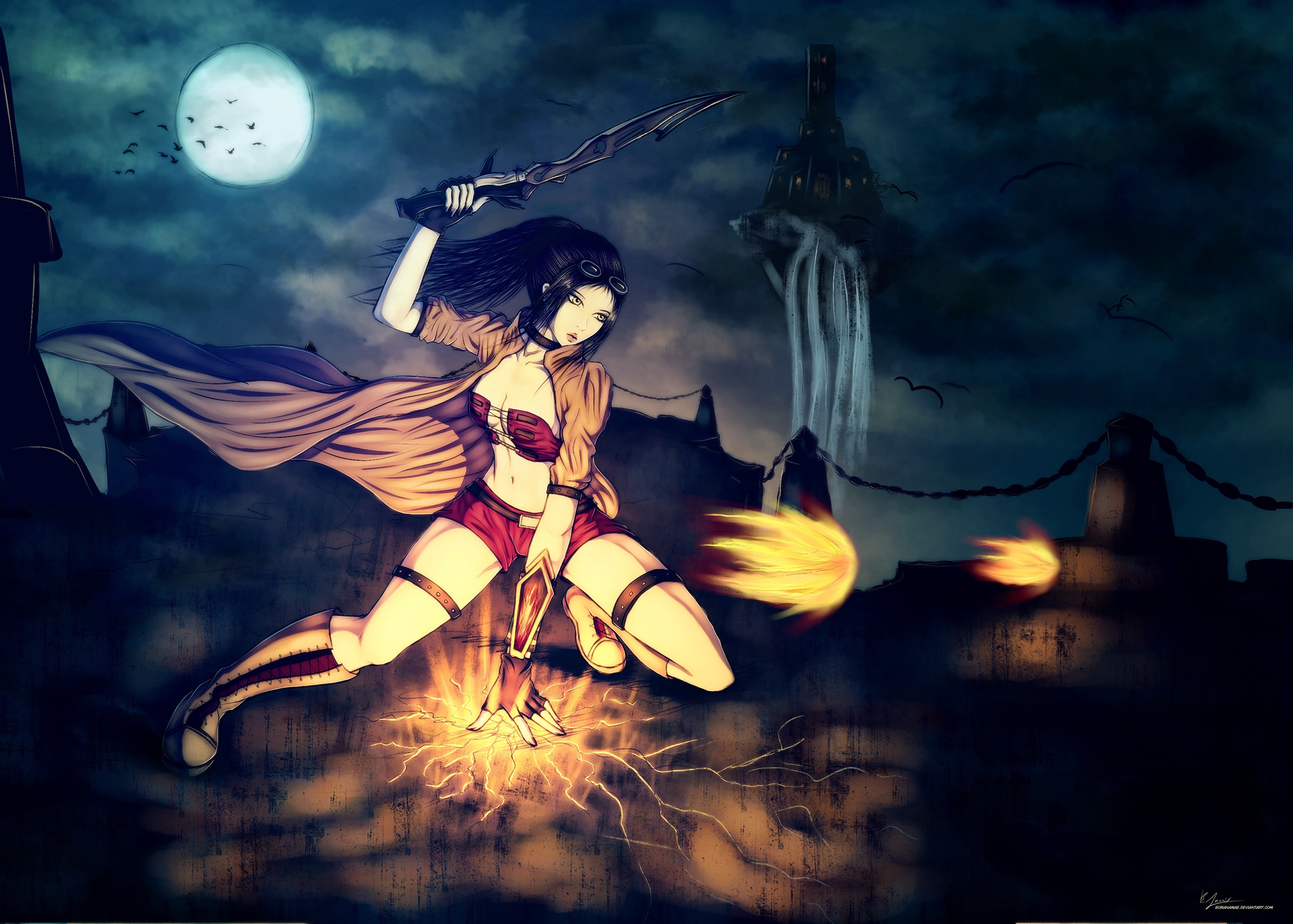 magic, Warrior, Moon, Night, Fantasy, Girls Wallpaper