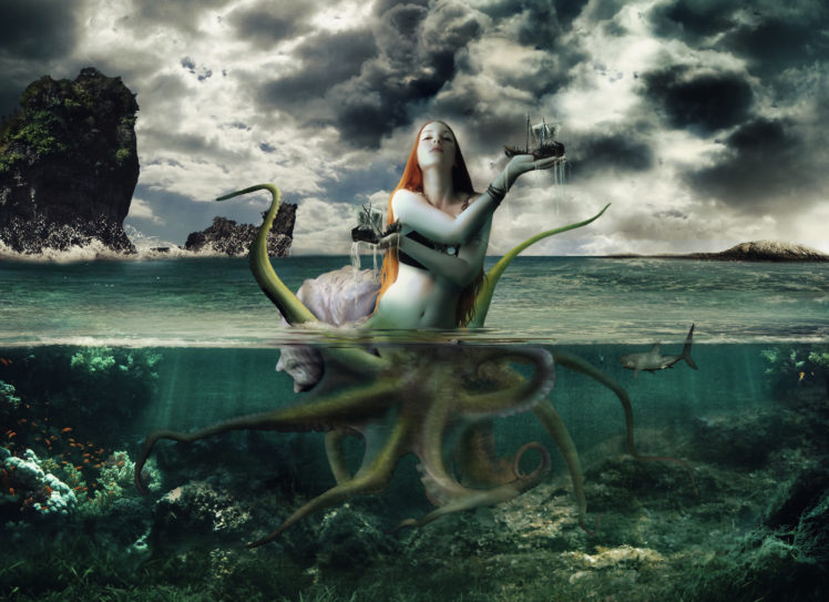 supernatural, Beings, Sea, Underwater, World, Fantasy, Girls, Mermaid HD Wallpaper Desktop Background
