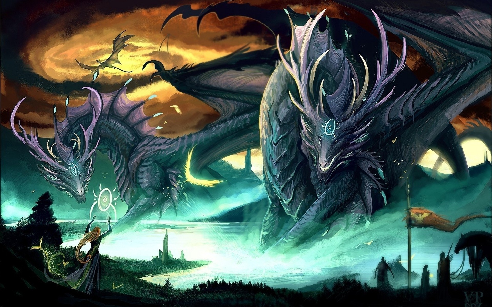 dragons, Giant, Fantasy, Art, Creatures Wallpaper