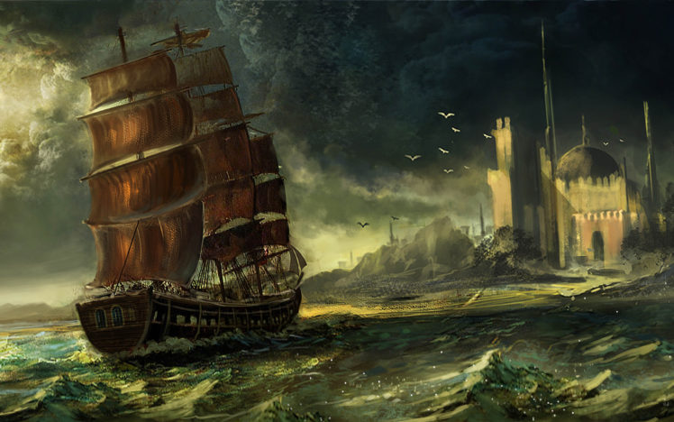 sea, Waqas, Mallick, Ship, Sailing, Art HD Wallpaper Desktop Background