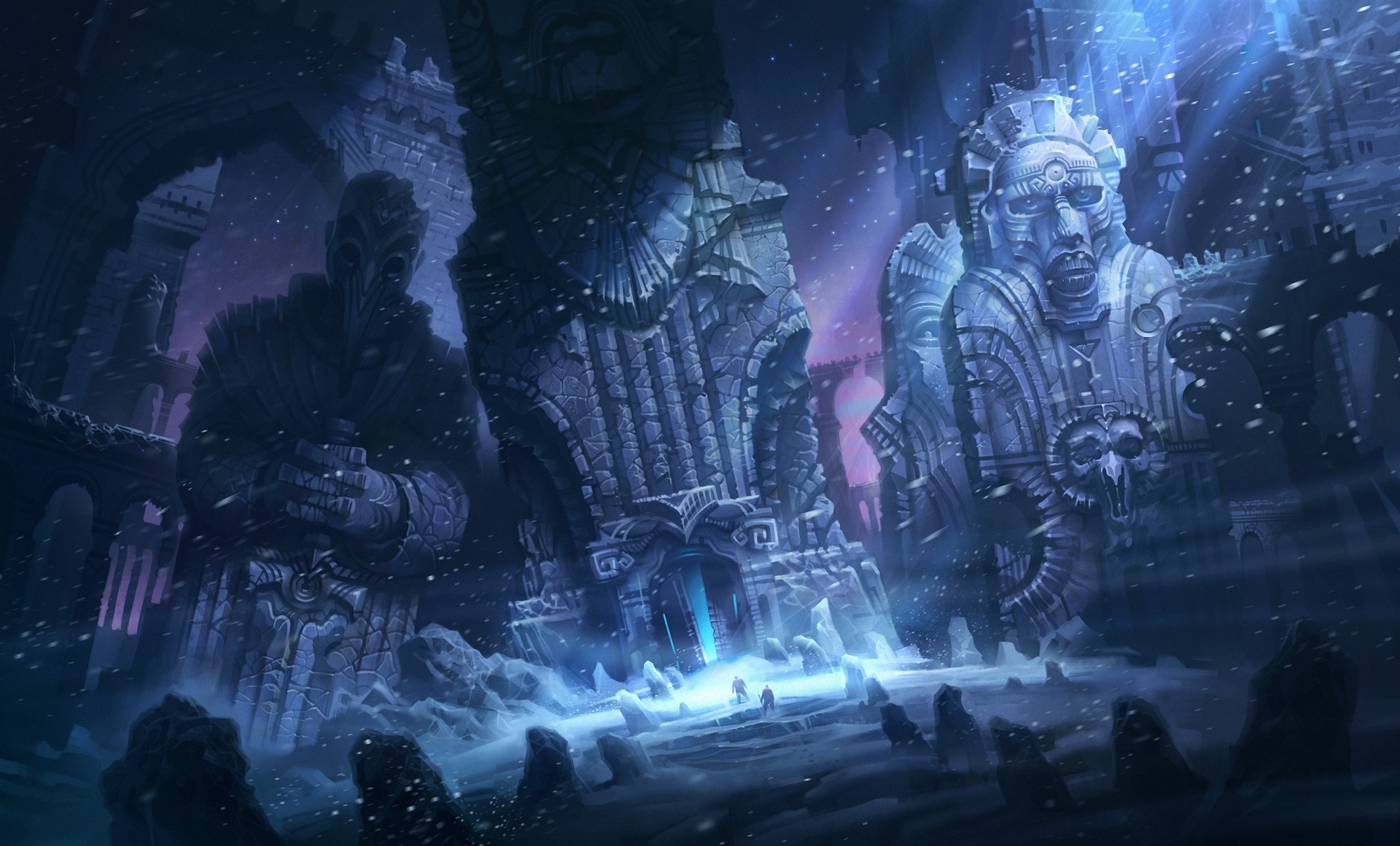 fantastic, World, Ruins, Snow, Night Wallpaper