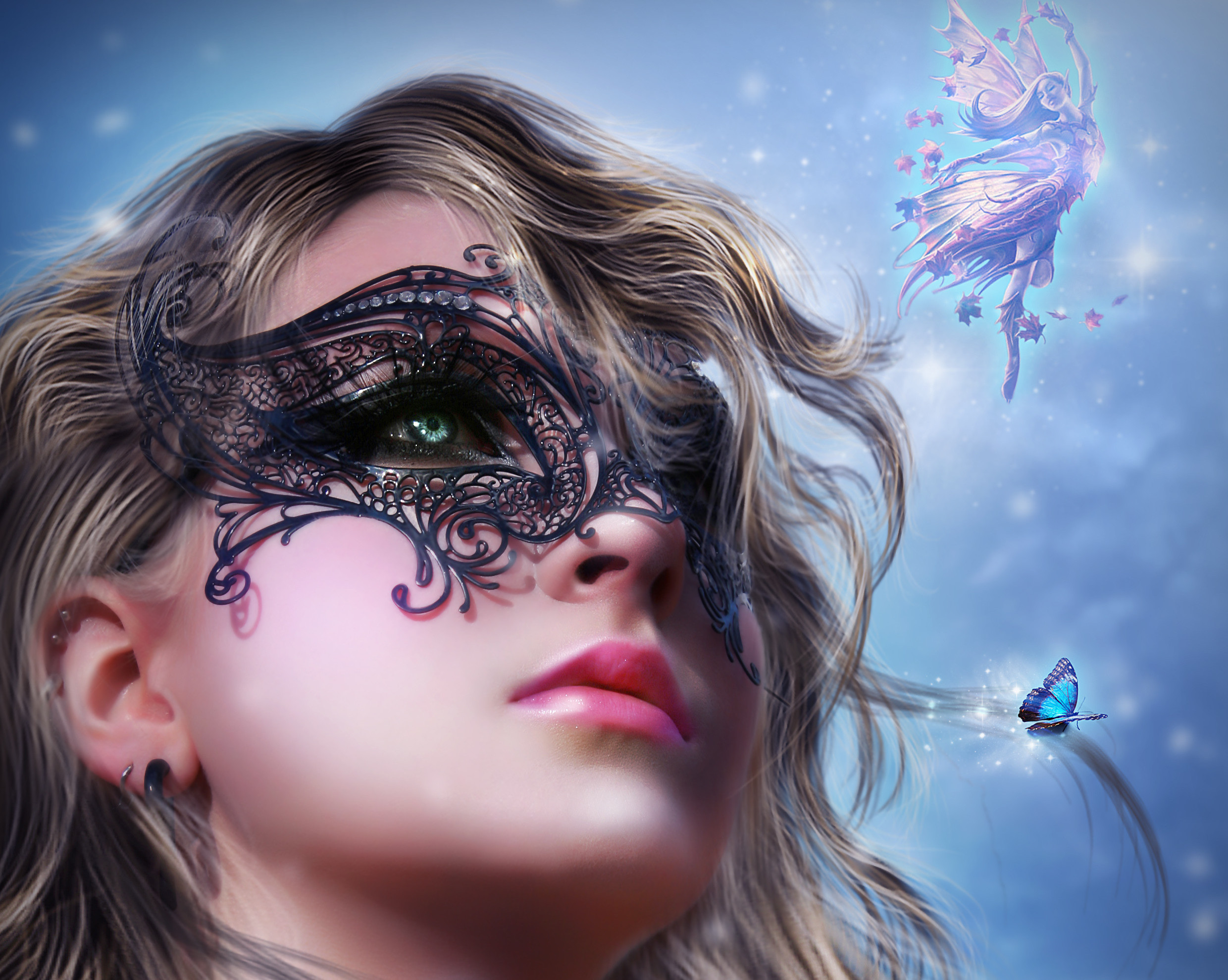 masks, Fairies, Face, Glance, Girls, Fairy, Gothic, Bokeh Wallpaper
