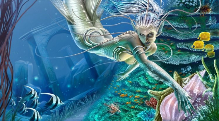mermaid, Underwater, World, Fish, Fantasy HD Wallpaper Desktop Background