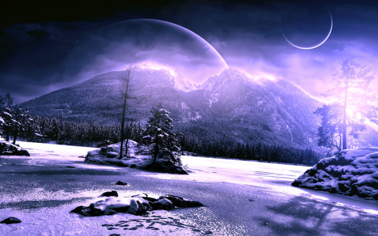 scenery, Winter, Planet, Mountains, Snow, Nature, Fantasy, Mood HD Wallpaper Desktop Background