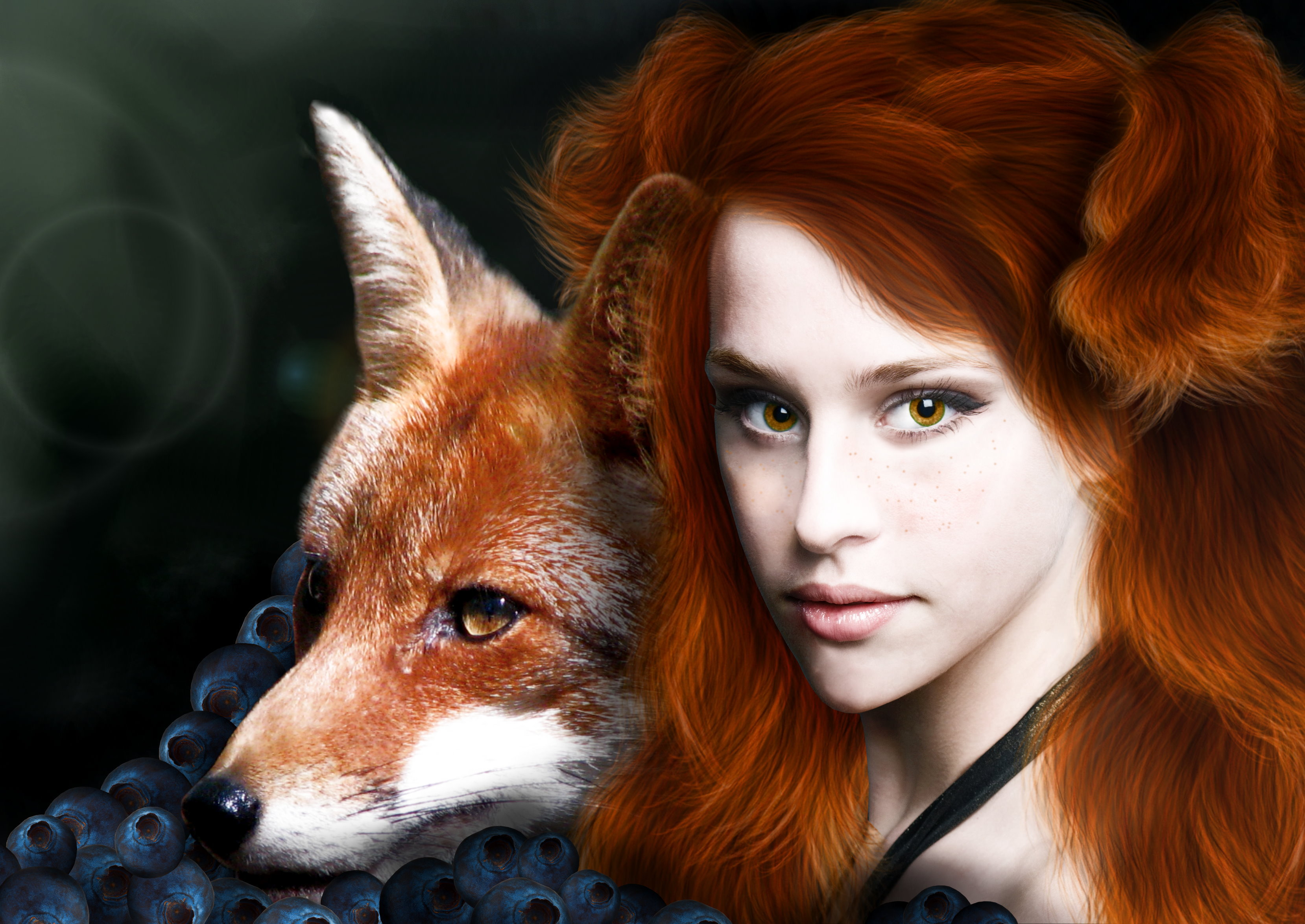 foxes, Redhead, Girl, Hair, Face, Animals, Girls Wallpaper