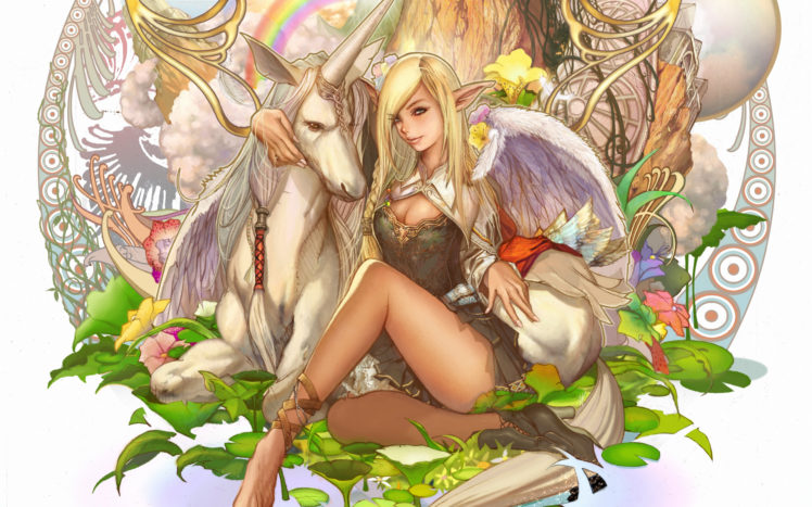 games, Art, Girl, Elf, Elf, Unicorn, Lineage, Fantasy HD Wallpaper Desktop Background