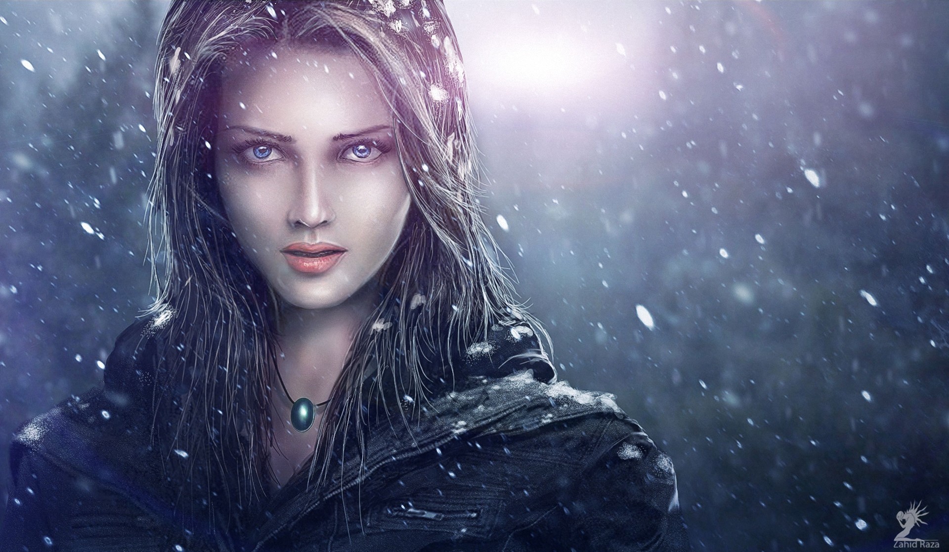 painting, Art, Glance, Snowflakes, Face, Girls Wallpaper