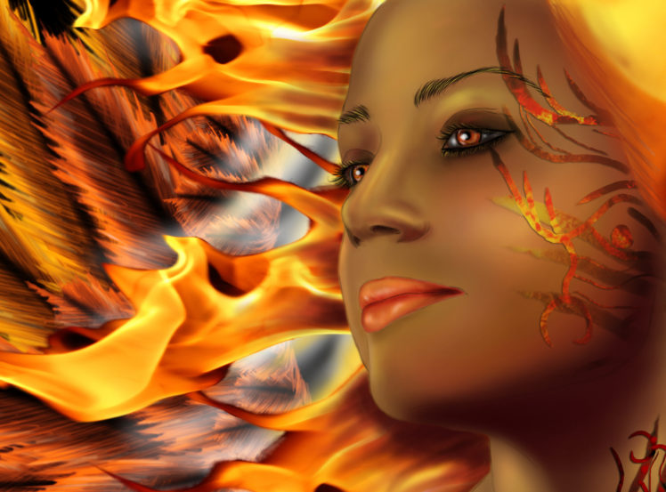 painting, Art, Fire, Face, Glance, Girls HD Wallpaper Desktop Background