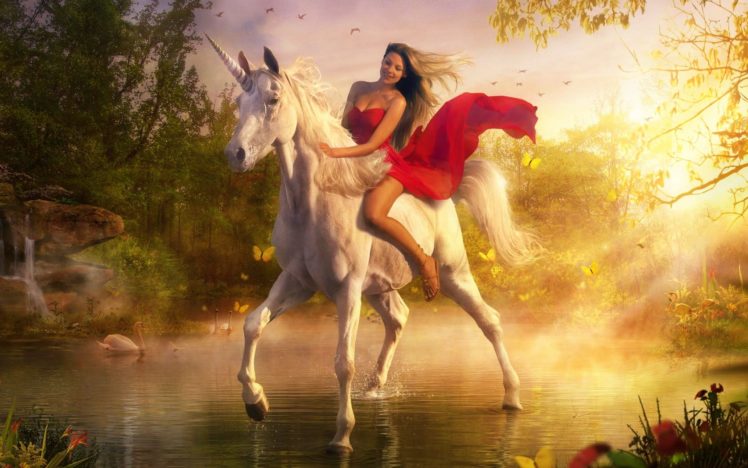 unicorn, Water, Fairy, Tale, Girl HD Wallpaper Desktop Background