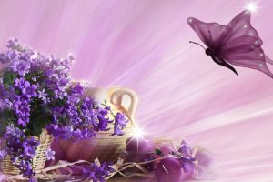 violets, And, Pink, Abstract, Butterfly, Candle, Candles, Flame, Flowers, Persona, Pitcher, Spring, Bokeh