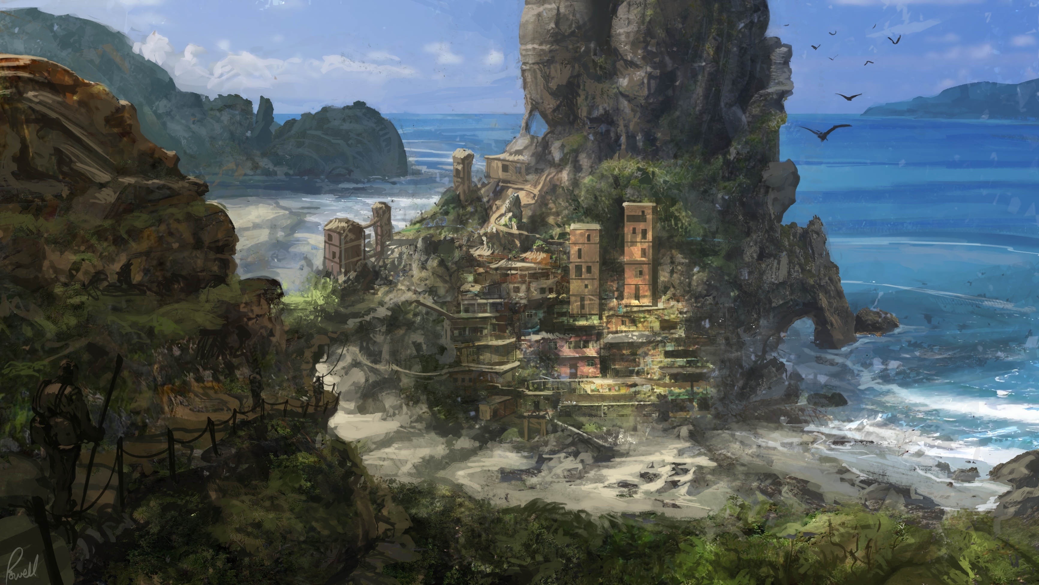 art, View, Mountains, Sea, Rock, Jonathan, Powell, Painting, City Wallpaper