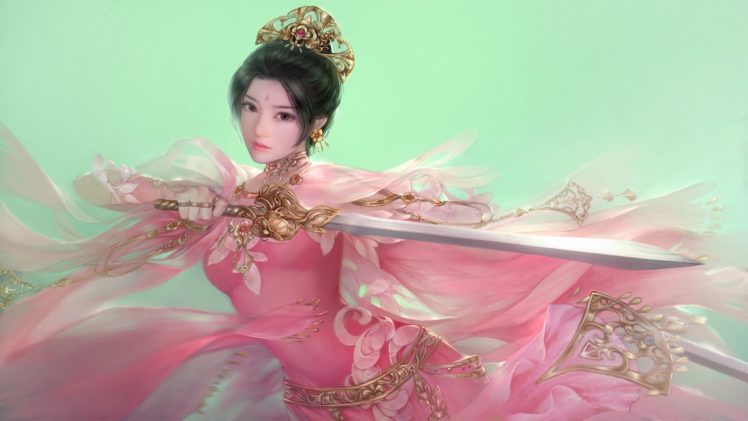 warrior, Asian, Sword, Fantasy, Girls, Asian HD Wallpaper Desktop Background