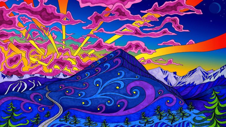 mountains, Landscapes, Psychedelic, Artwork, Colors HD Wallpaper Desktop Background
