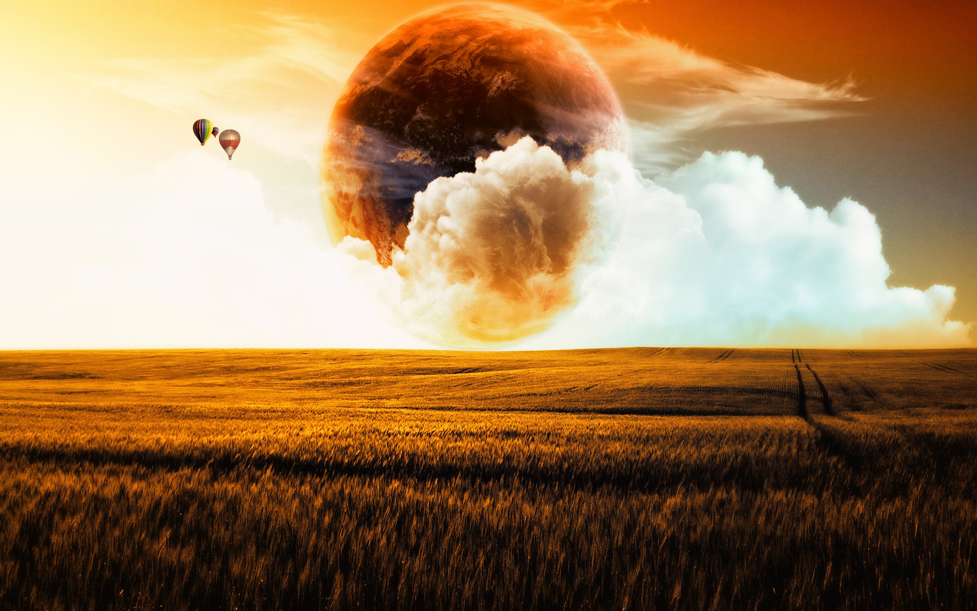 landscapes, Planets, Fields, Balloons Wallpaper