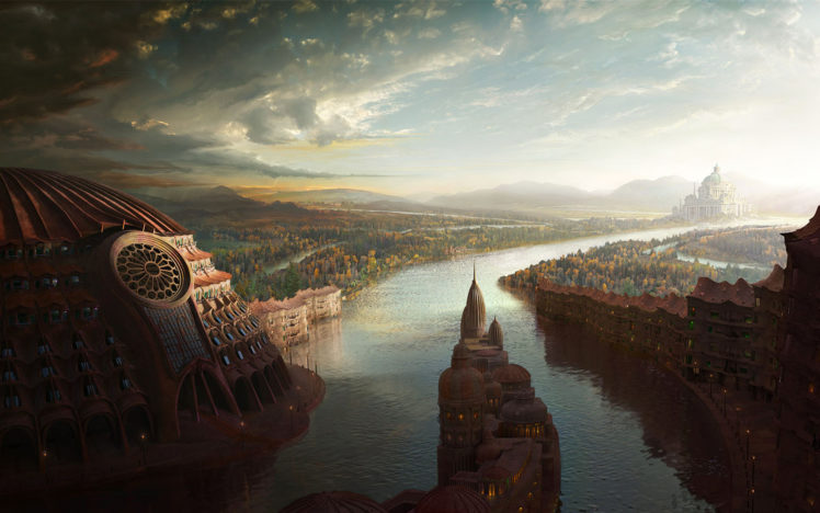 cityscapes, Fantasy, Art, Rivers HD Wallpaper Desktop Background