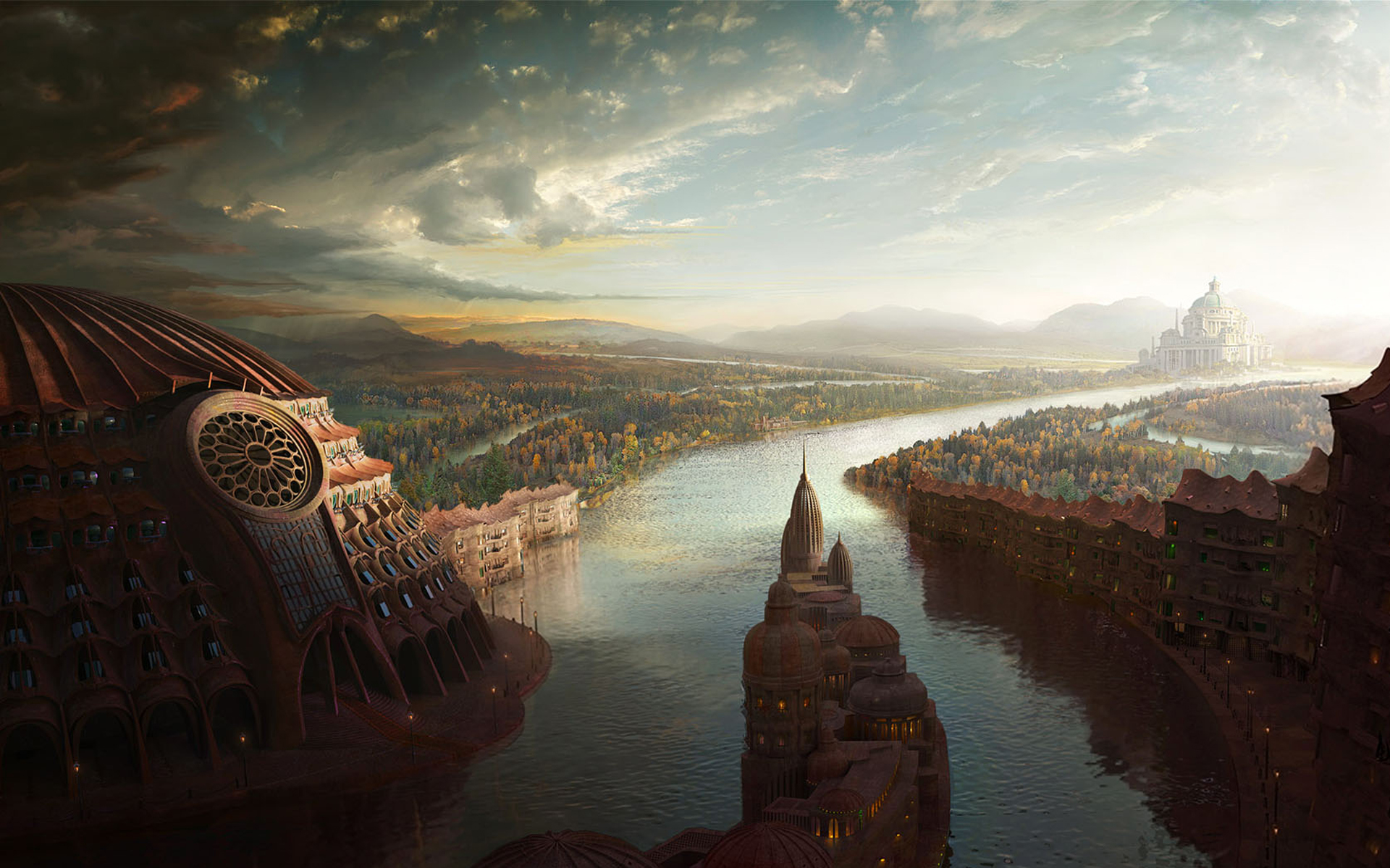 cityscapes, Fantasy, Art, Rivers Wallpaper