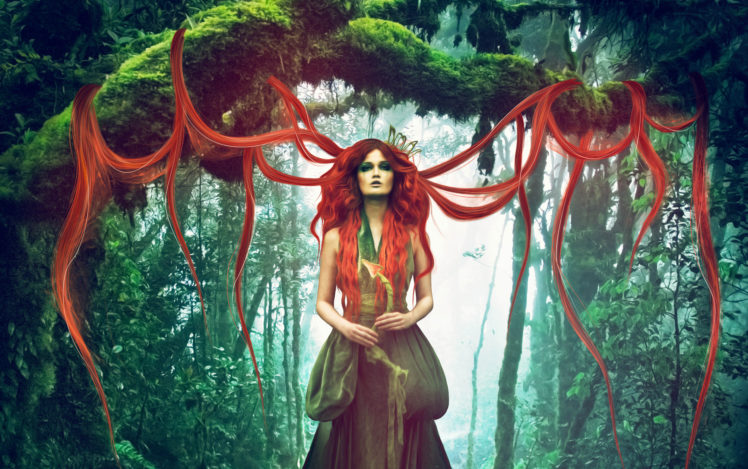magic, Redhead, Girl, Hair, Fantasy, Girls, Forest HD Wallpaper Desktop Background
