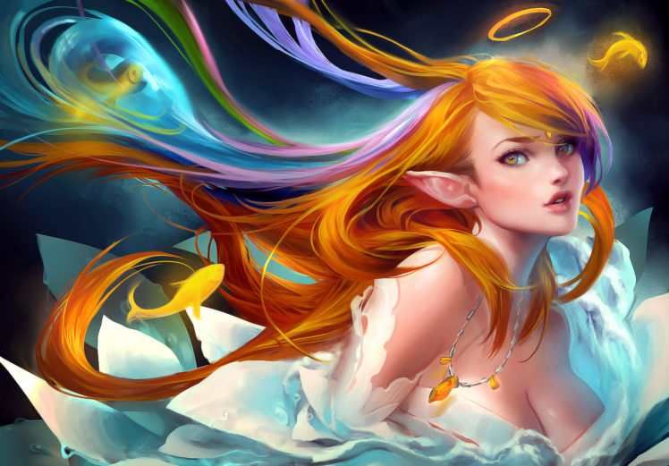 girl, Elf, Fish HD Wallpaper Desktop Background