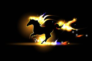 horse, Silhouette, Fire