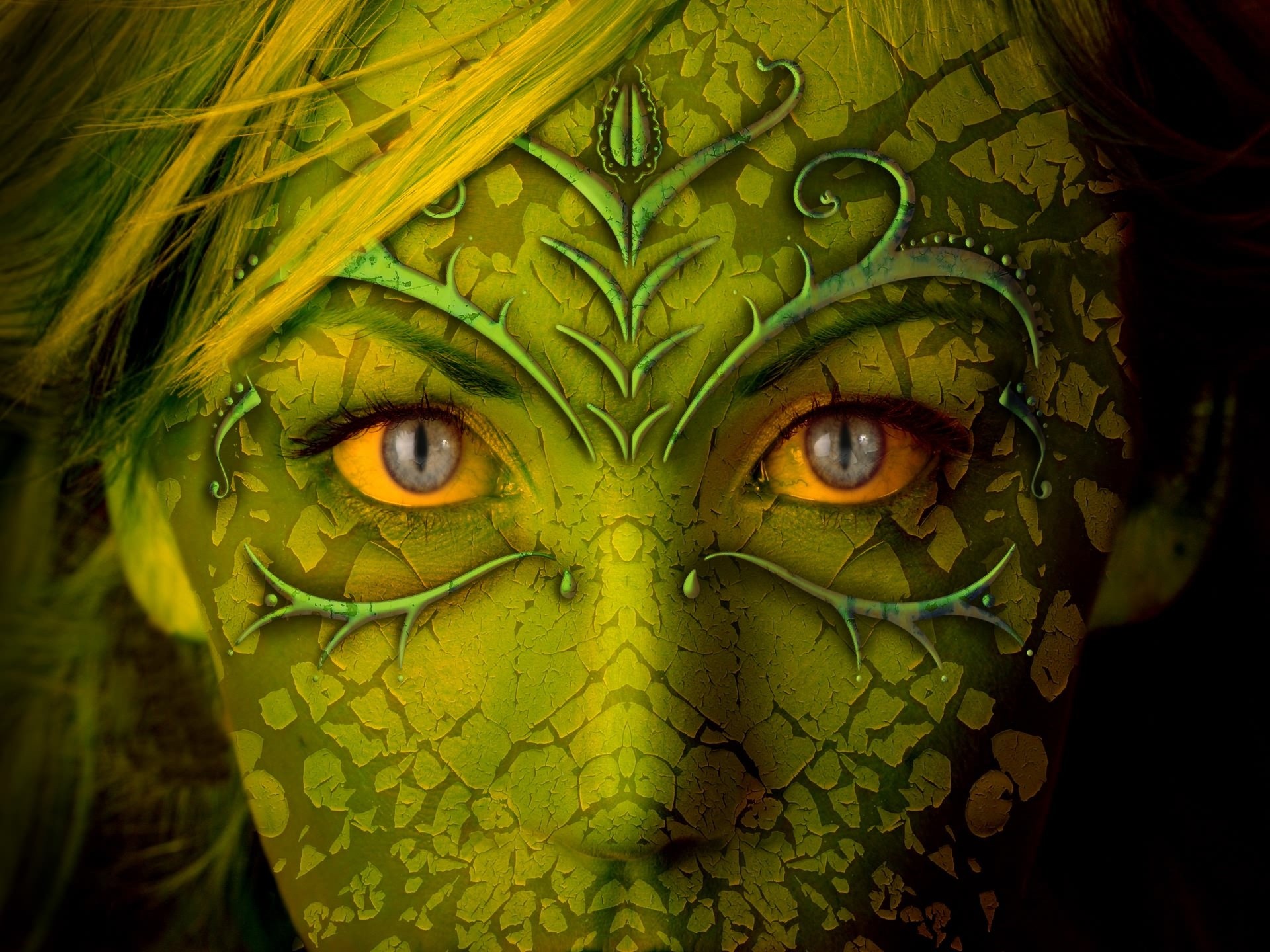 green, Eyes, Fantasy, Art, Faces Wallpaper