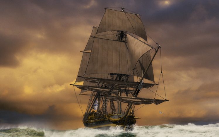 sunset, Ocean, Ships, Sail, Ship, Sailing, Sails HD Wallpaper Desktop Background