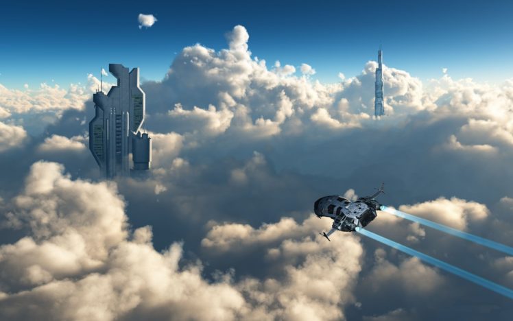 clouds, Aircraft, Futuristic, 3d, Skyscapes HD Wallpaper Desktop Background