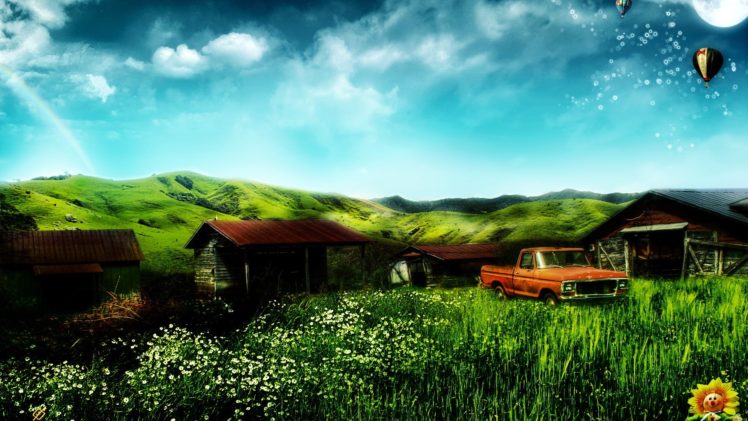 cars, Home, Fantasy, Art, Digital, Art, House, Farms HD Wallpaper Desktop Background