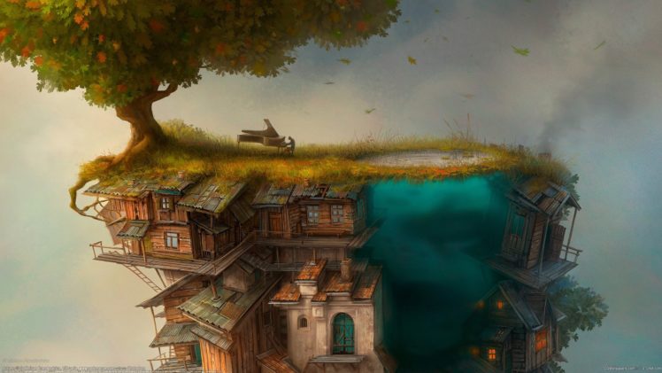 gediminas, Pranckevicius, House, Tree, Piano HD Wallpaper Desktop Background