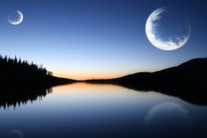 nature, Forest, Moon, Rivers, Reflections