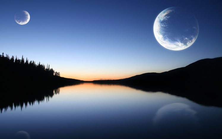 nature, Forest, Moon, Rivers, Reflections HD Wallpaper Desktop Background